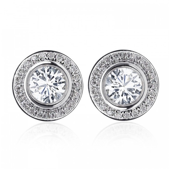 1.25 Carat Diamond Bezel Set Halo Gold Earrings - Picture 3 of 4